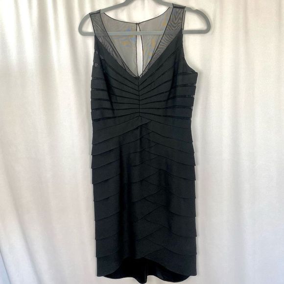 Chetta B Sherrie Bloom Peter Noviello 100% Silk Black Designer Tiered Dress Wome - Picture 16 of 16